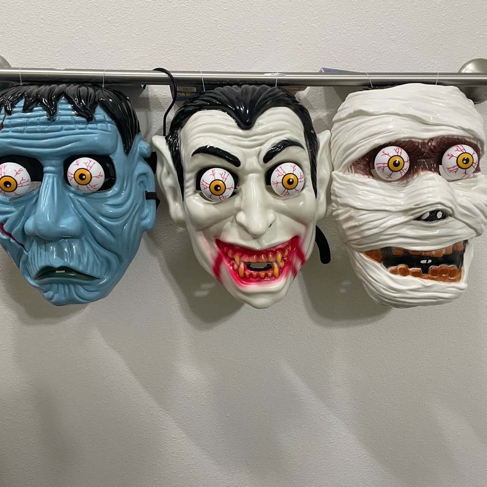 Spooky Halloween Monster Masks Set - Blue, White, Cream